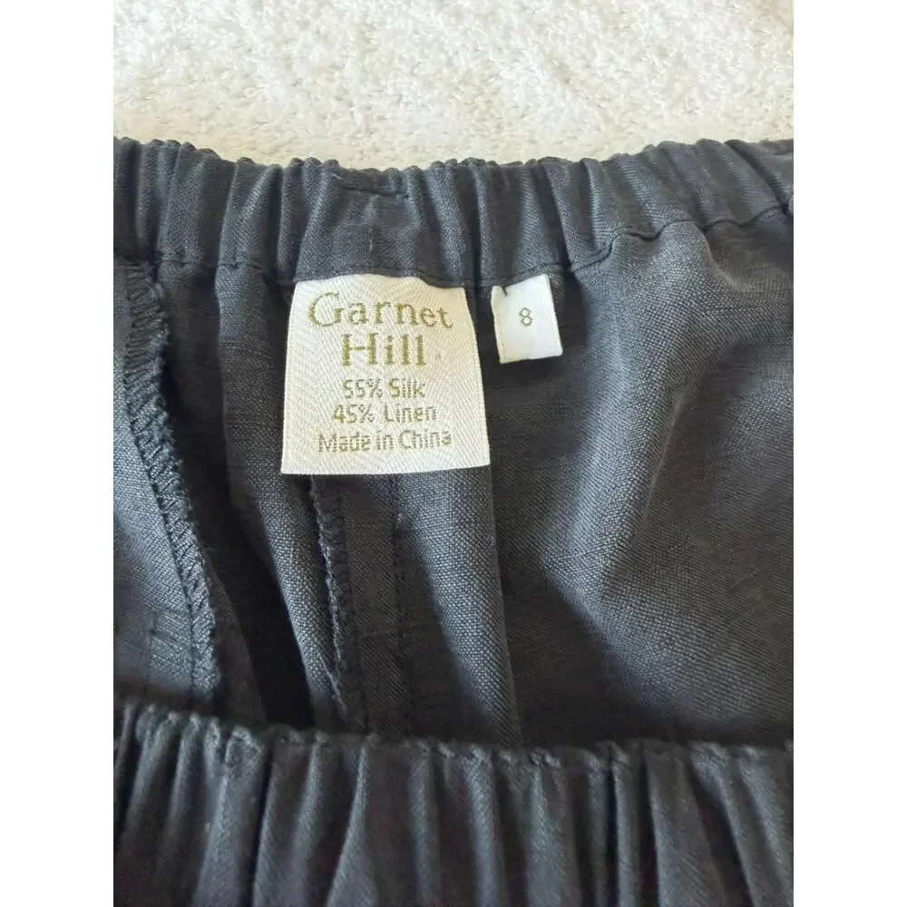 Garnet Hill Silk Linen Charcoal Gray Wide leg Barrel ankle Trouser Pant Size-8
